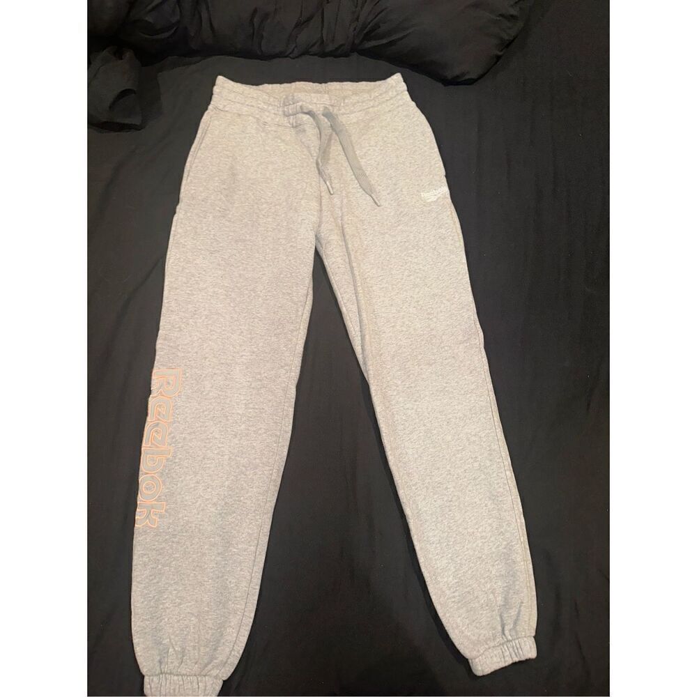 REEBOK size S women’s gray sweatpants with orange stitching